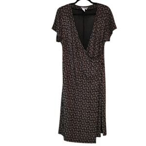 Isabella Bird Rayon Faux Wrap Dress Size XL Short Sleeve Black & Beige